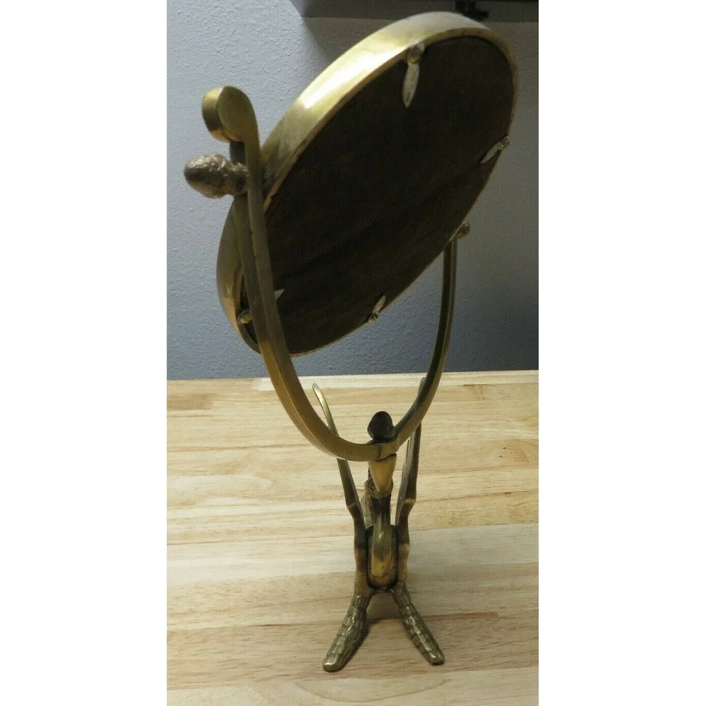 Antique Bronze TONE ORNATE ASIAN CHINESE DRAGON FISH 1 SIDE VANITY MIRROR 15